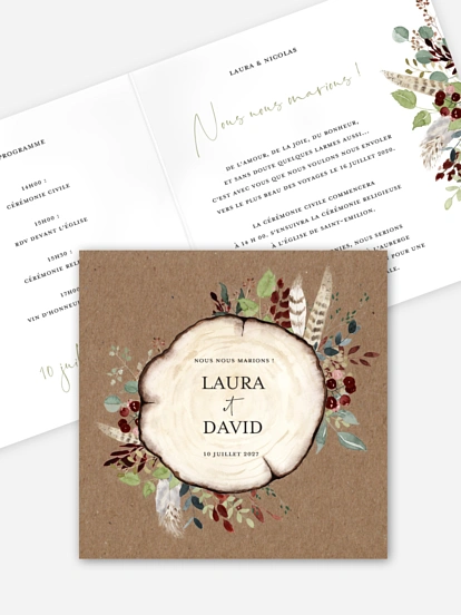Faire-part de mariage Amour des bois effet kraft