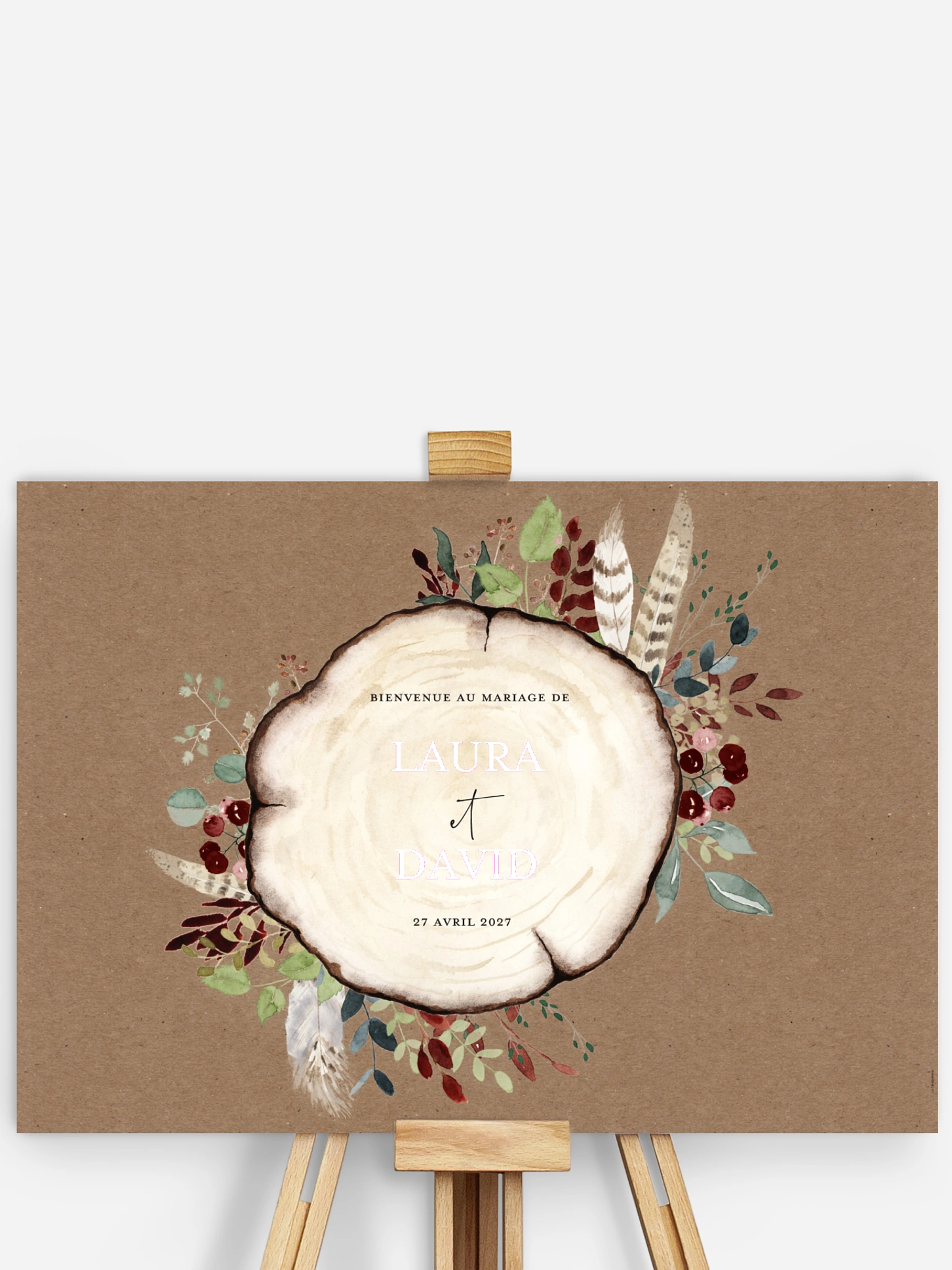 Poster bienvenue mariage Amour des bois effet kraft