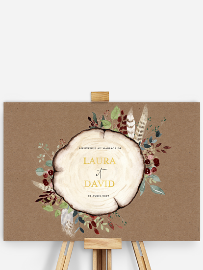 Poster bienvenue mariage Amour des bois effet kraft