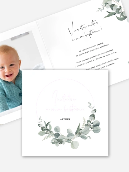 Faire-part baptême Eucalyptus Love