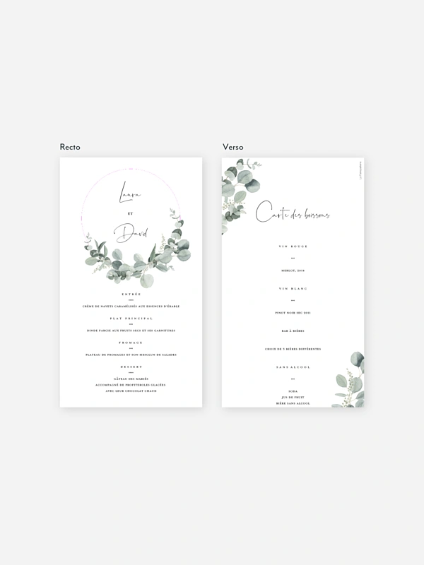 Menu mariage Eucalyptus Love