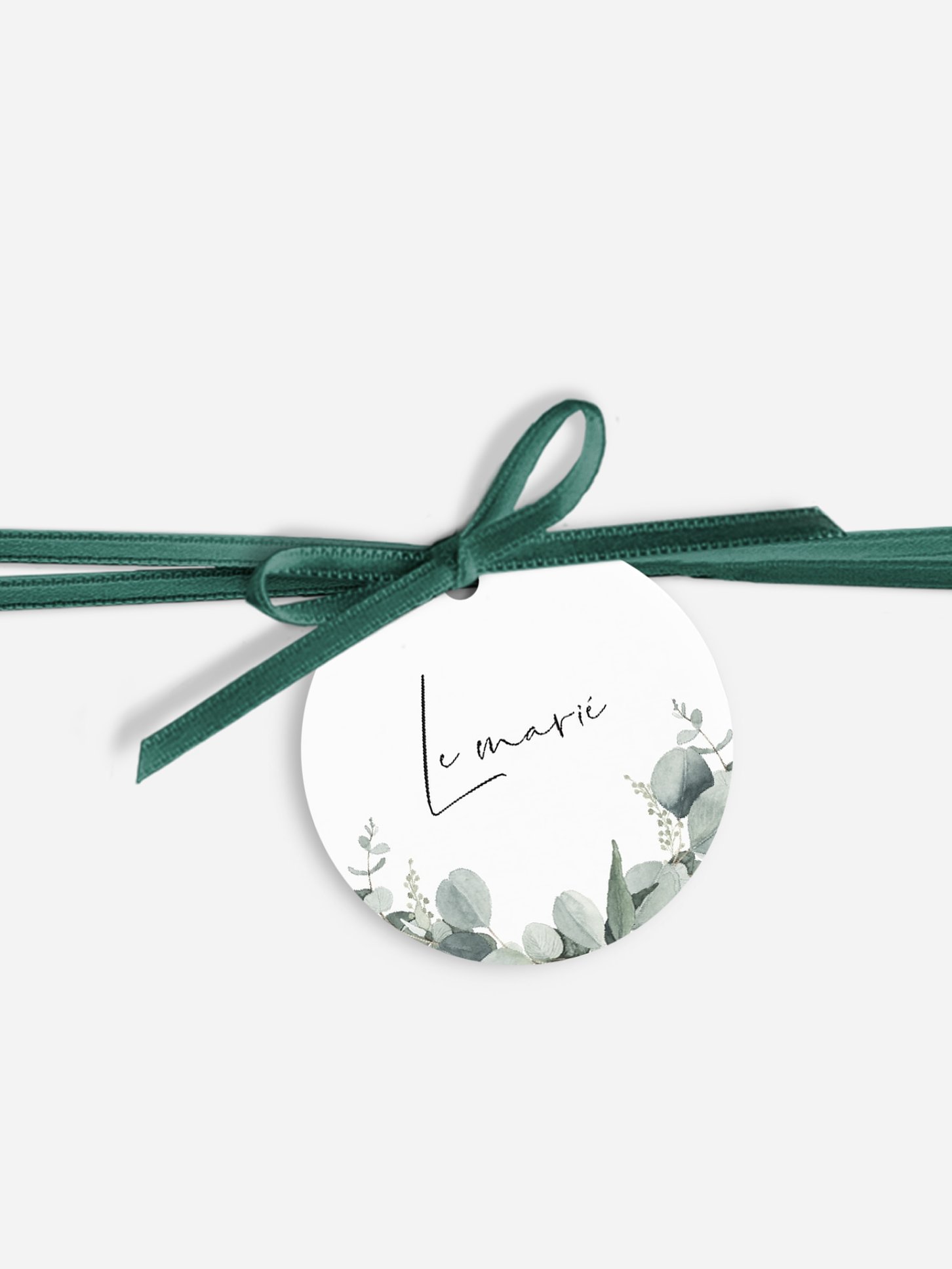 Étiquette avec ruban mariage individuelle Eucalyptus Love