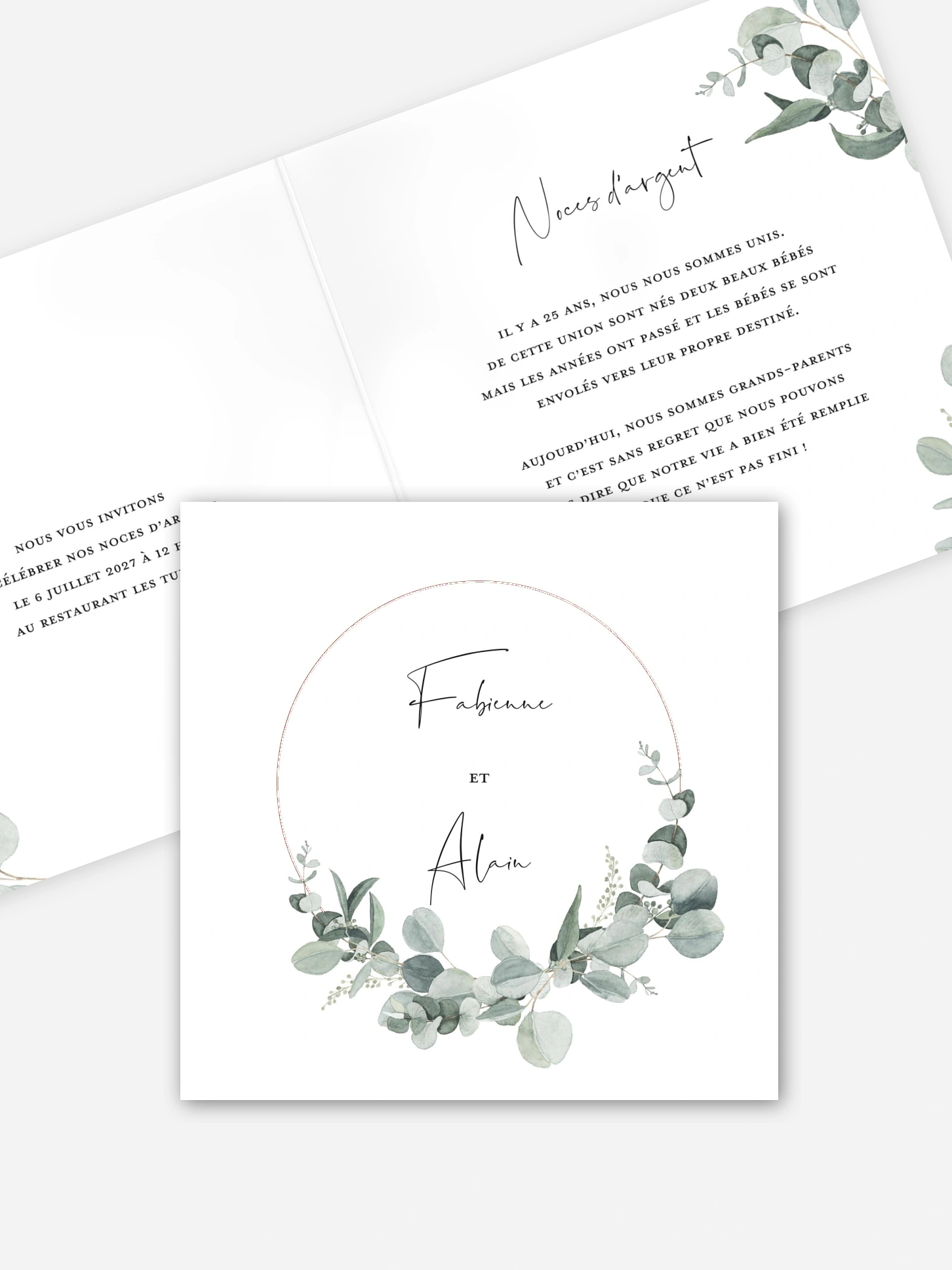 Invitation anniversaire mariage 25 ans Eucalyptus Love