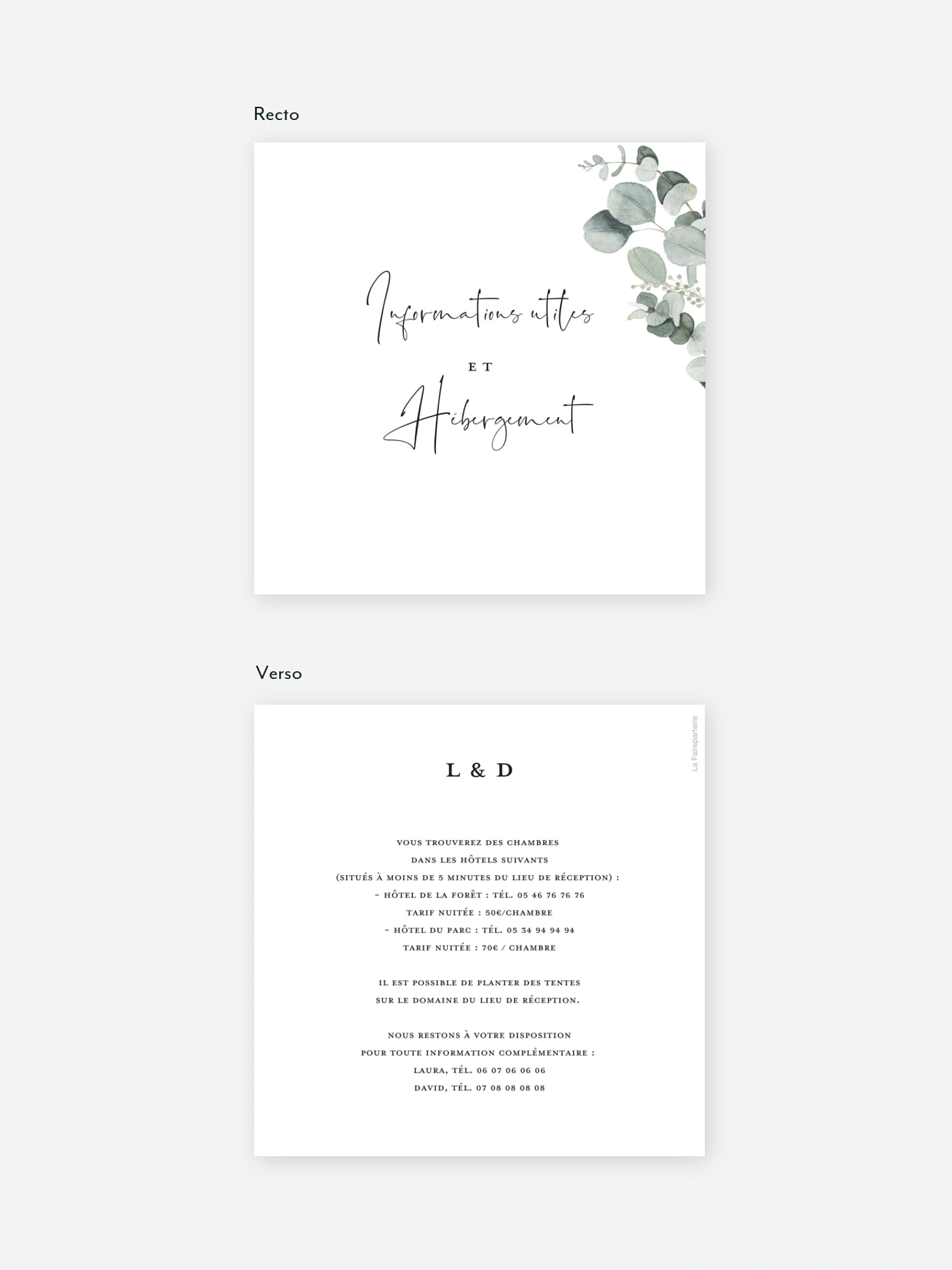 Carton information hébergement Eucalyptus Love