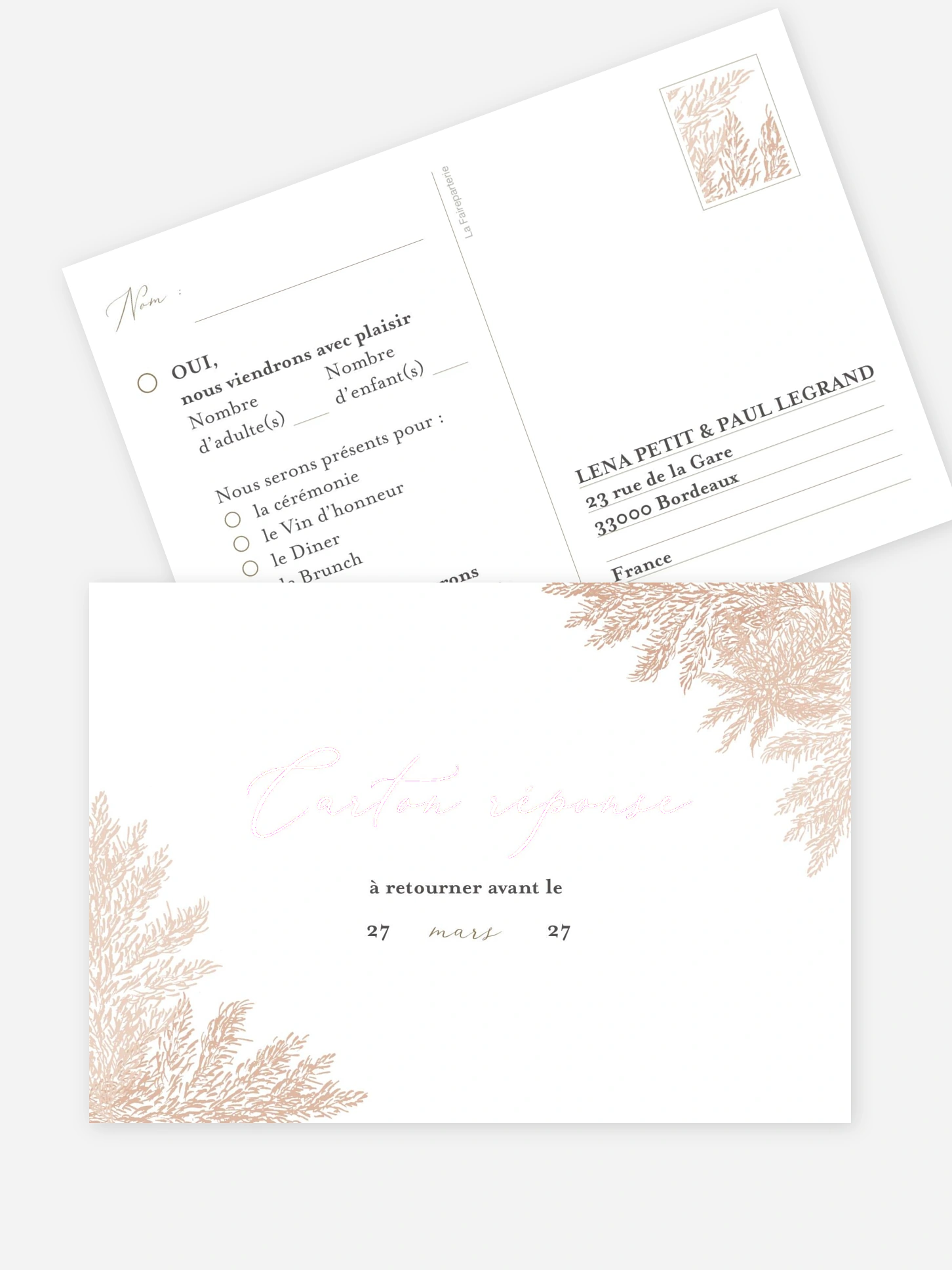 Carton réponse Blush Pampas
