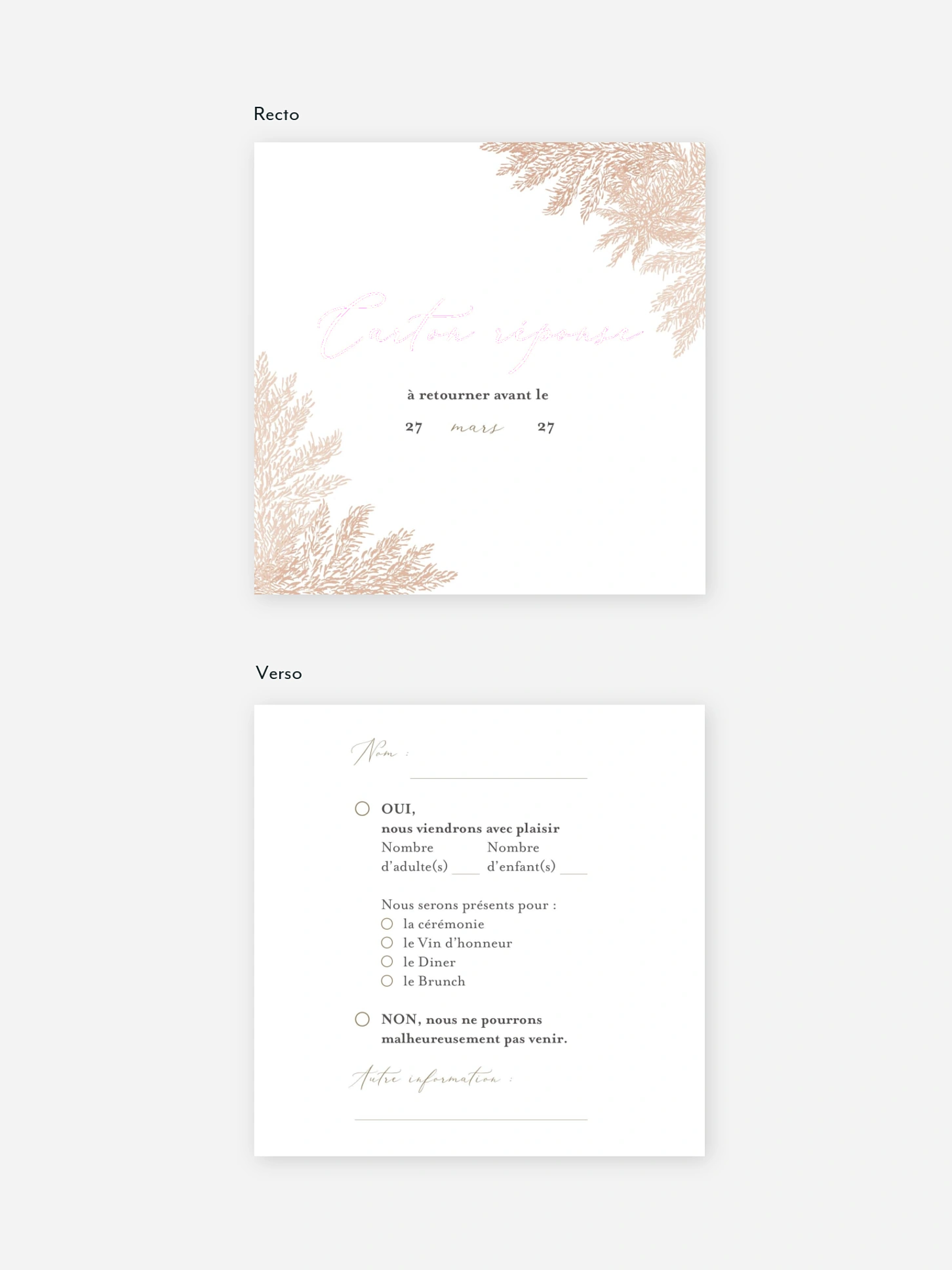 Carton réponse Blush Pampas
