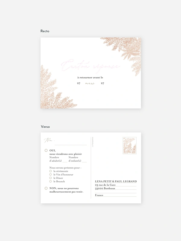 Carton réponse Blush Pampas