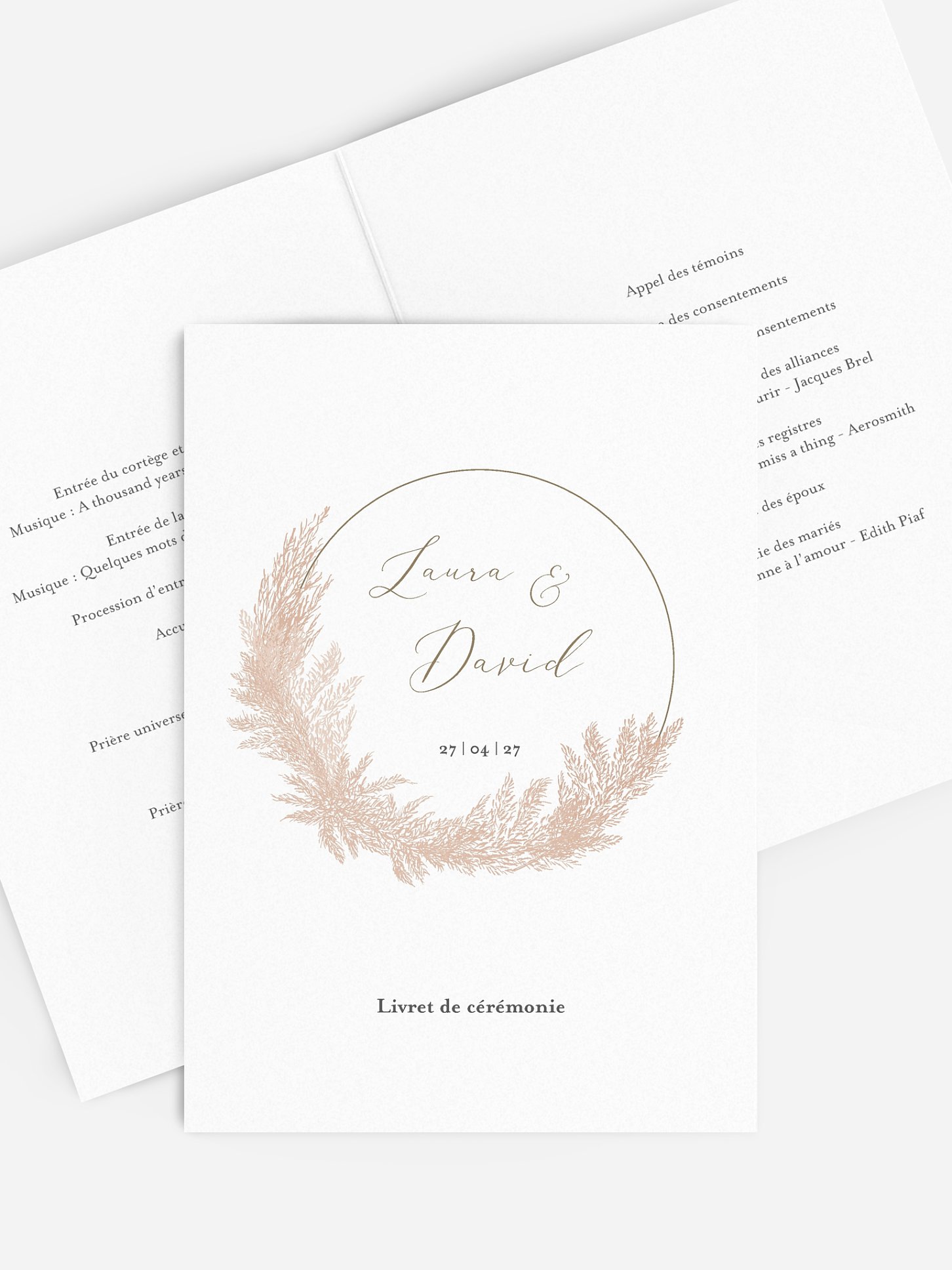 Livret de messe mariage Blush Pampas