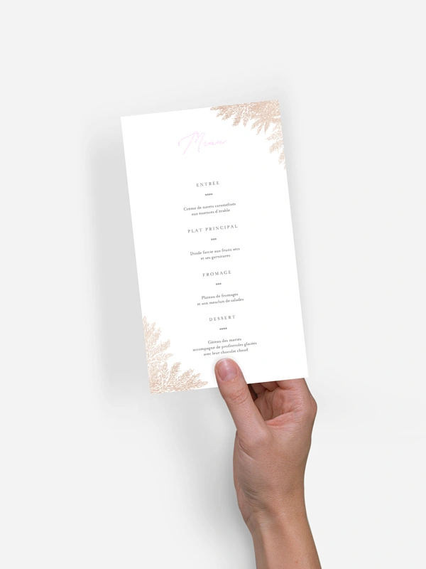 Menu mariage Blush Pampas