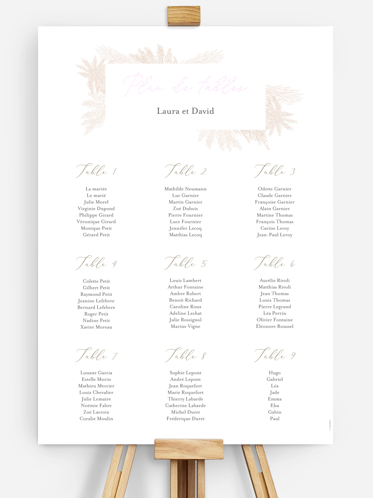 Poster plan de table mariage Blush Pampas