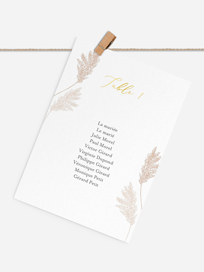 Cartons plan de table mariage Blush Pampas