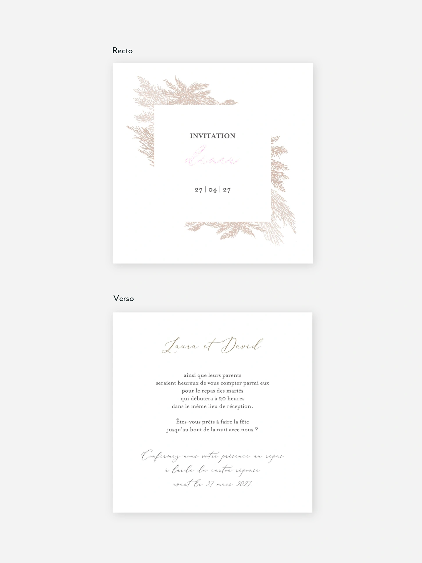 Carton d'invitation Blush Pampas