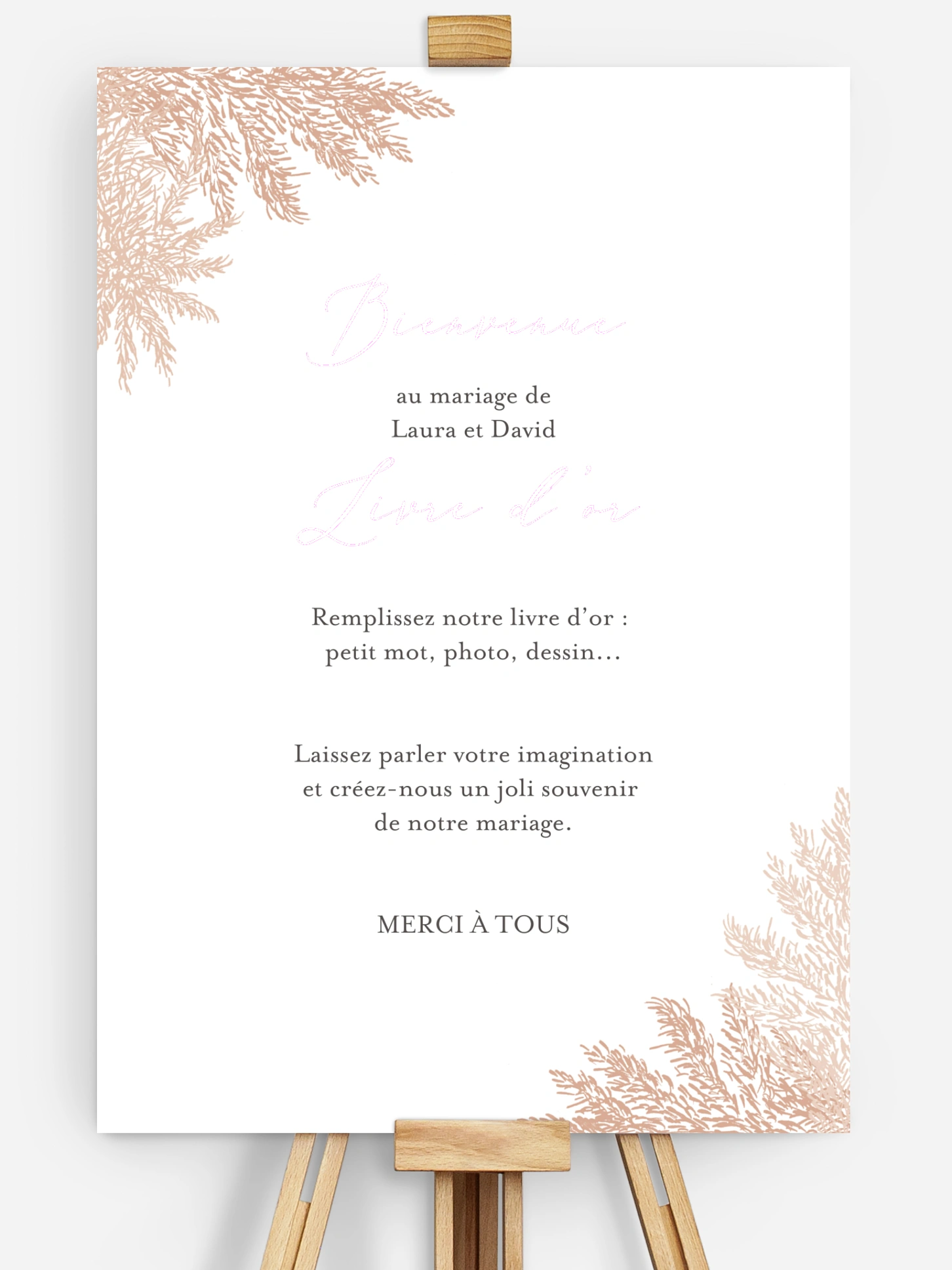 Affiche livre d'or mariage Blush Pampas