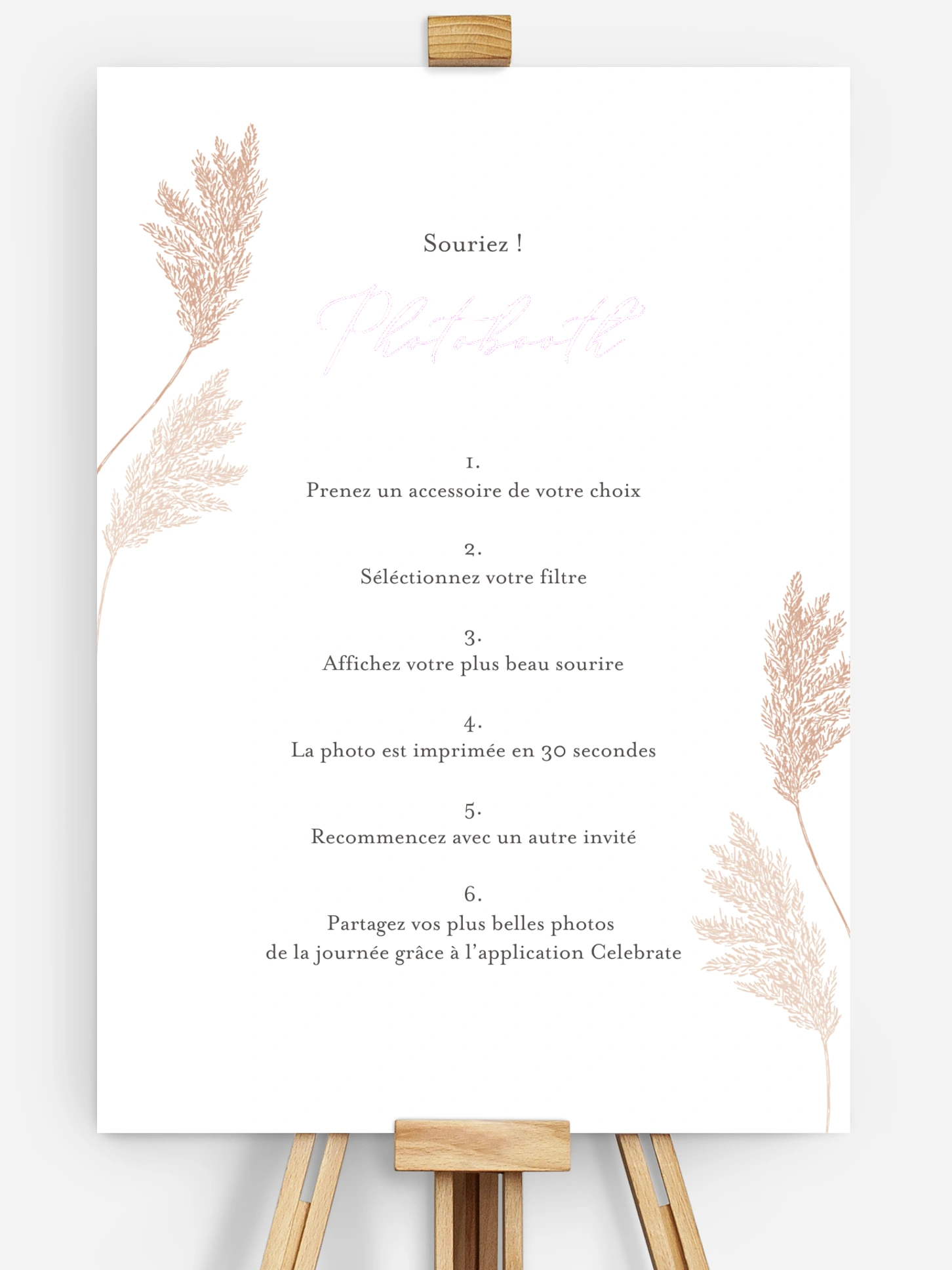 Affiche photobooth mariage Blush Pampas