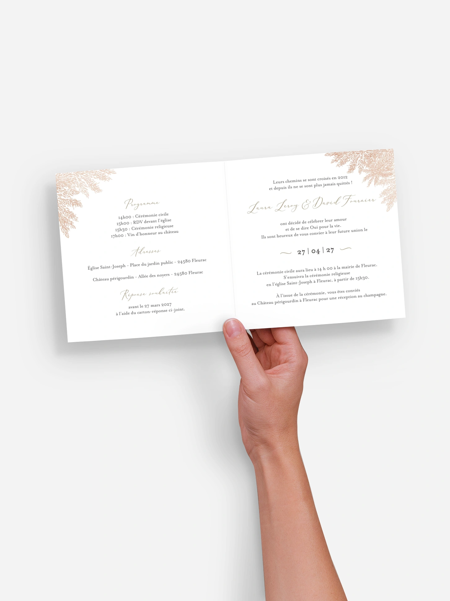 Faire-part de mariage Blush Pampas
