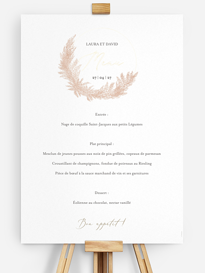 Menu mariage Blush Pampas