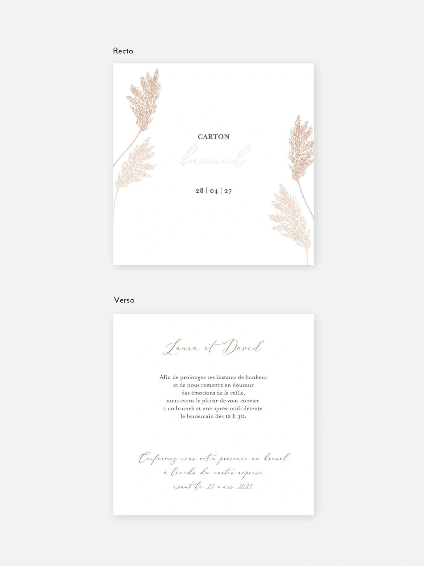 Carte brunch Blush Pampas