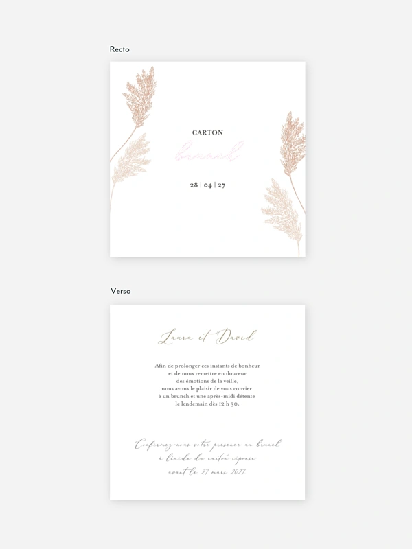 Carte brunch Blush Pampas