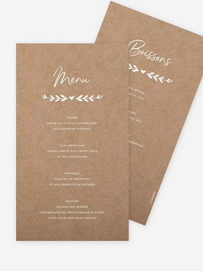 Menu mariage Champêtre chic