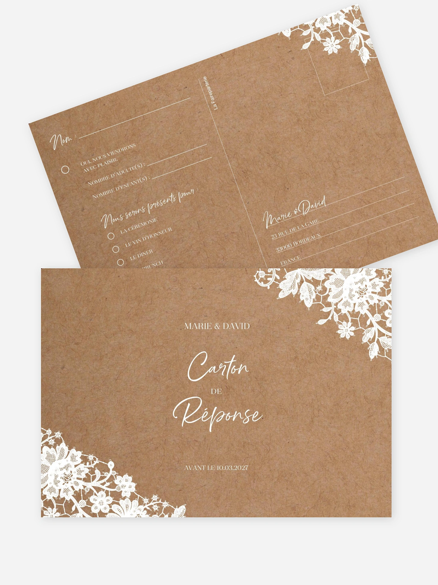 Carton réponse Dentelle boheme