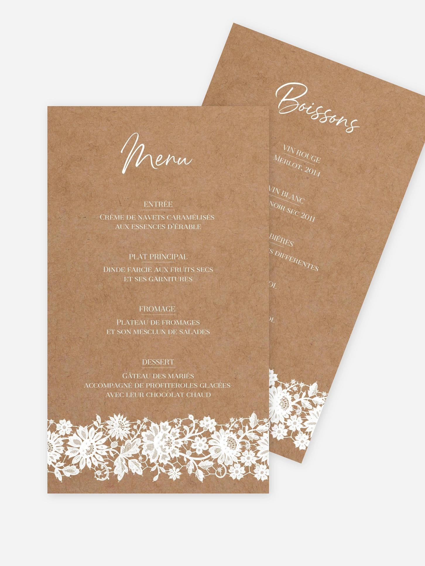 Menu mariage Dentelle boheme