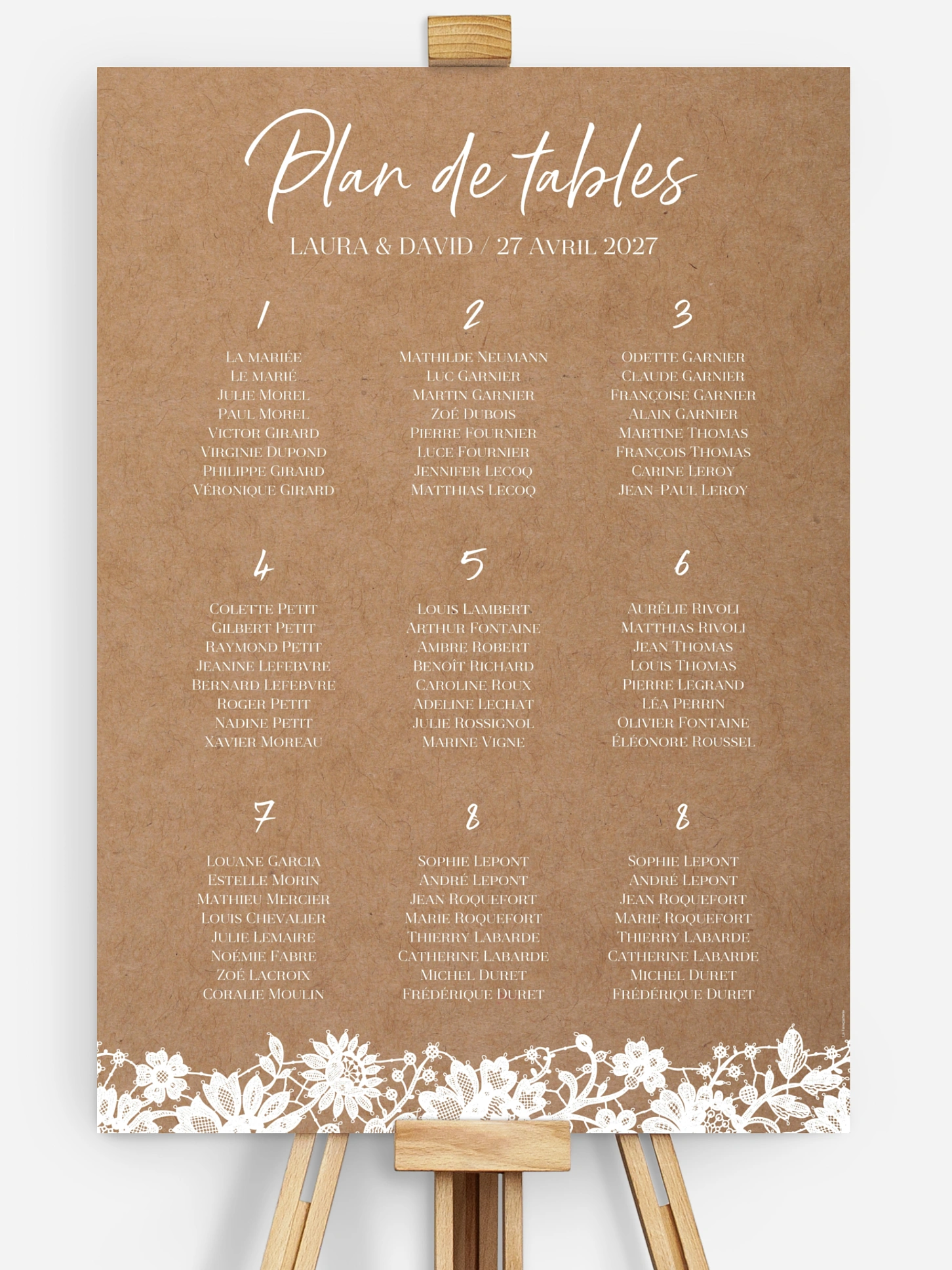 Poster plan de table mariage Dentelle boheme