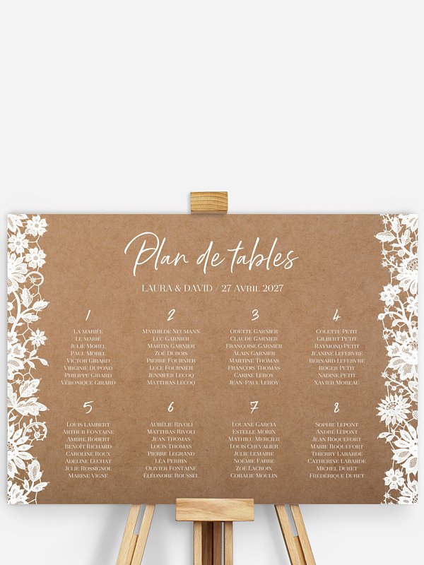 Poster plan de table mariage Dentelle boheme