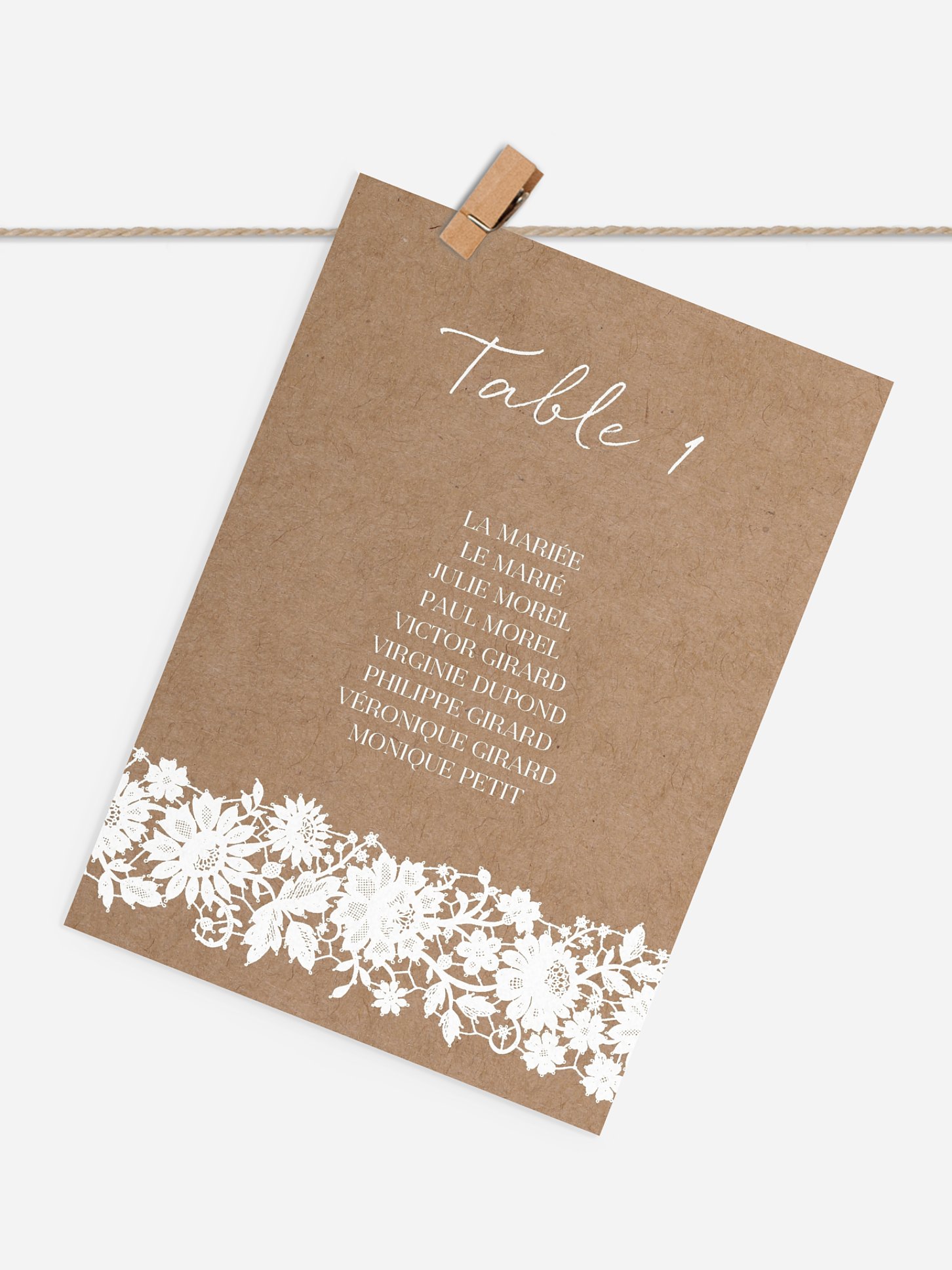 Cartons plan de table mariage Dentelle bohème