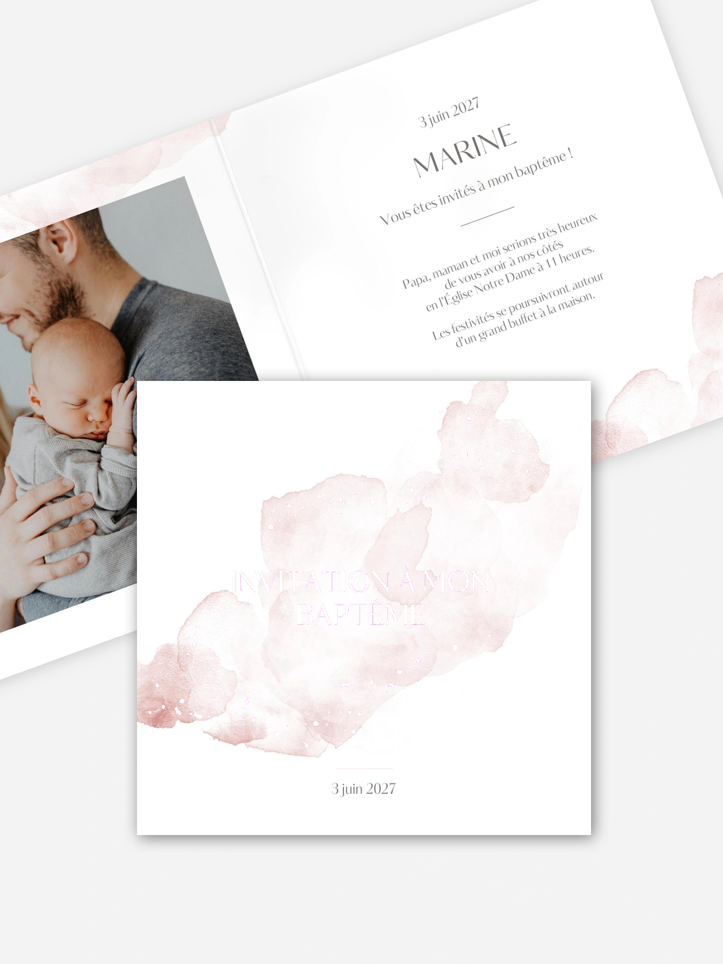 Faire-part baptême Aquarelle chic