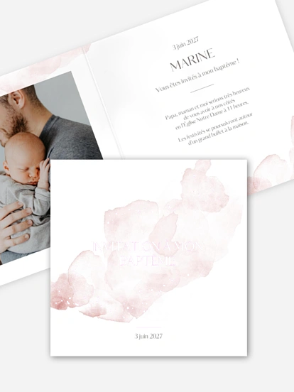 Faire-part baptême Aquarelle chic