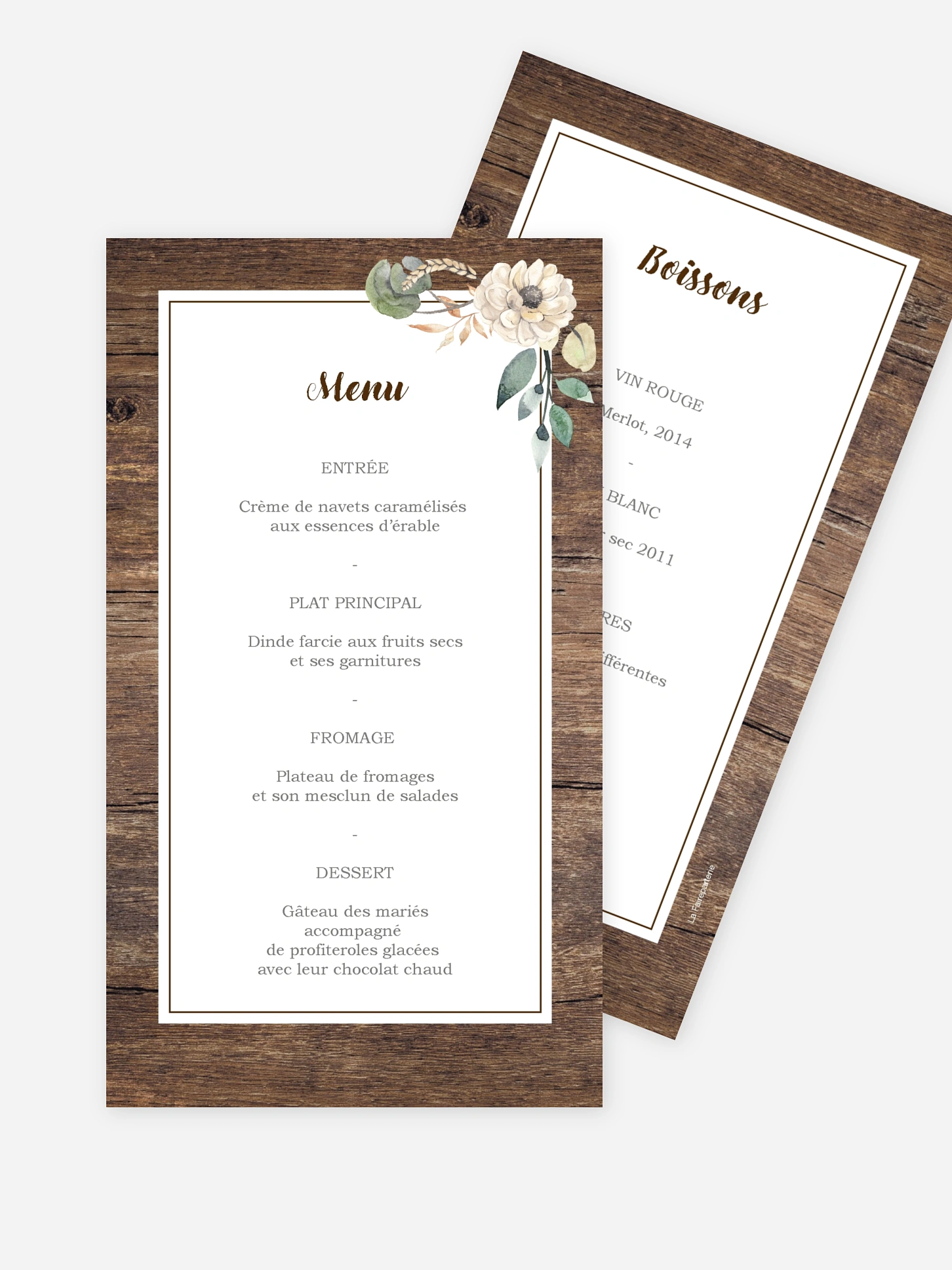 Menu mariage Fleurs champêtres