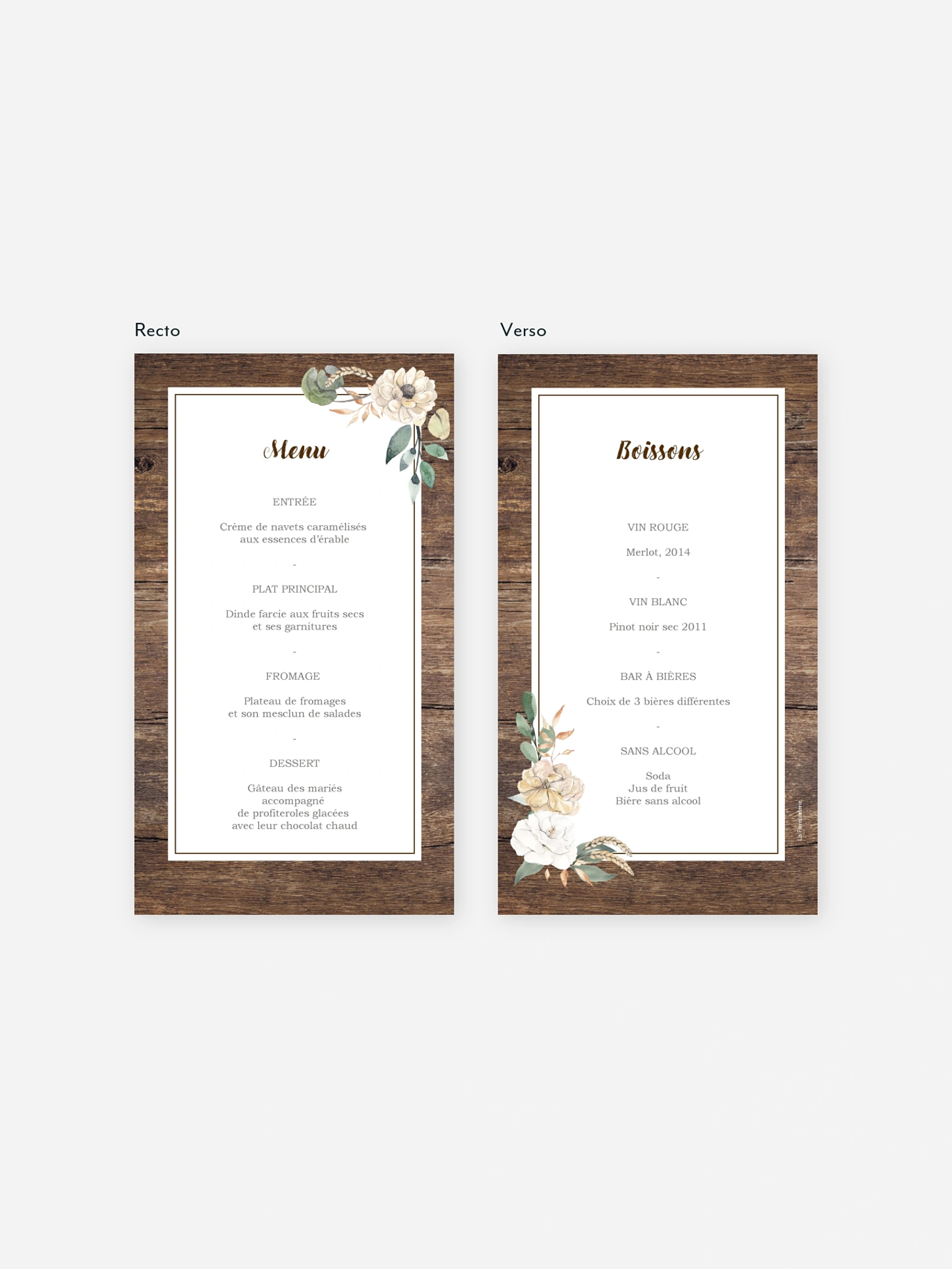 Menu mariage Fleurs champêtres
