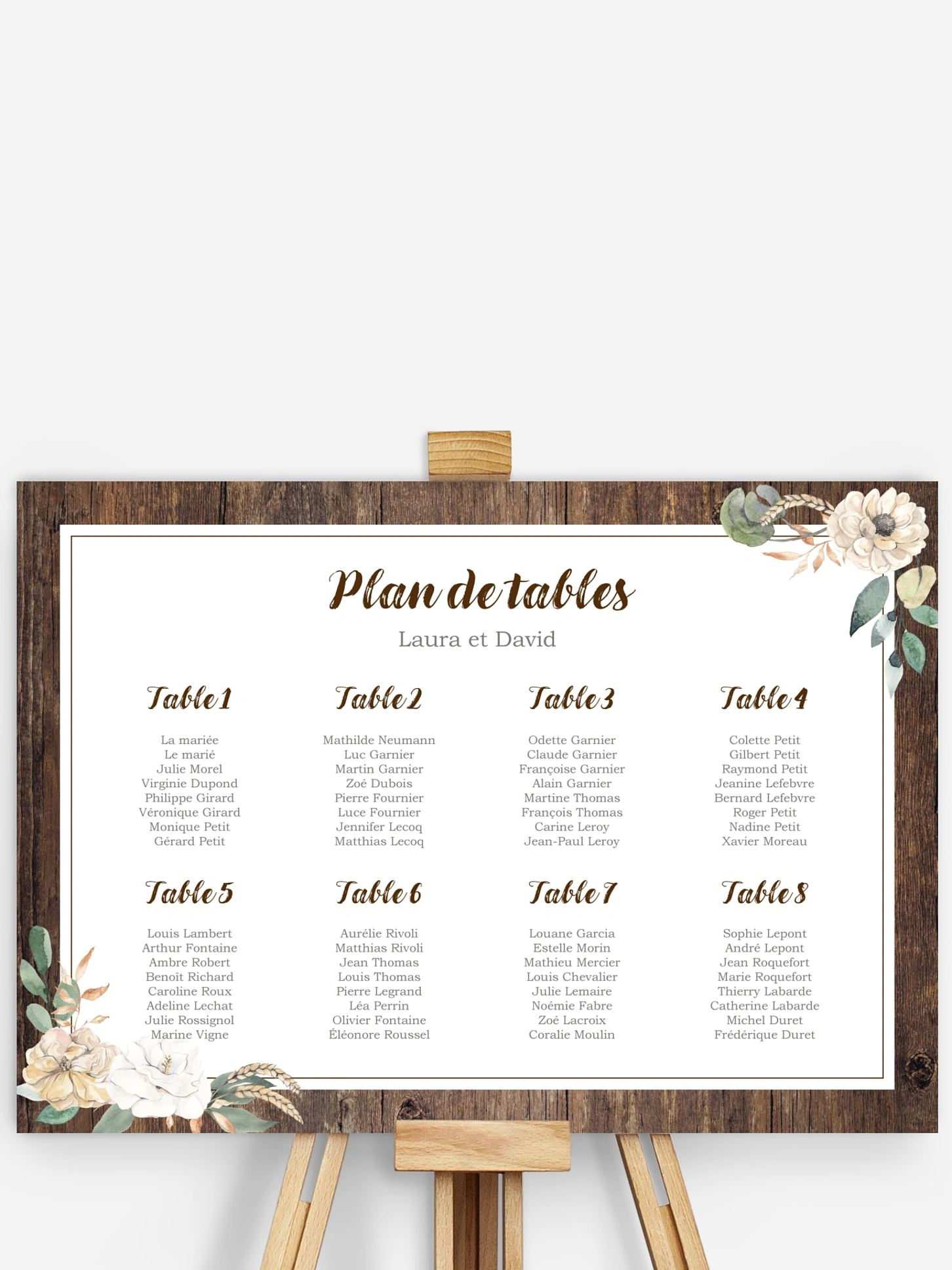 Poster plan de table mariage Fleurs champêtres