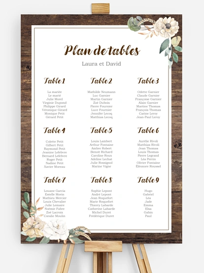 Poster plan de table mariage Fleurs champêtres