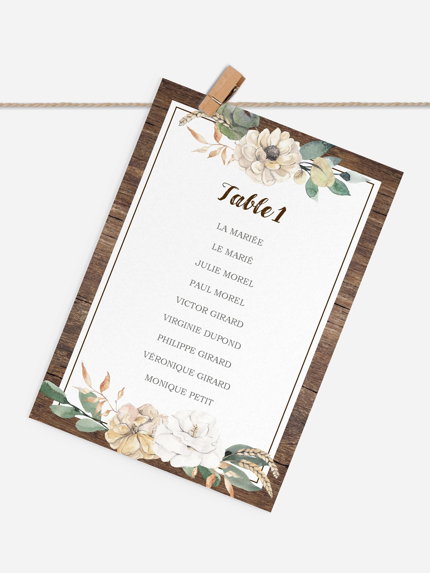 Cartons plan de table mariage Fleurs champêtres