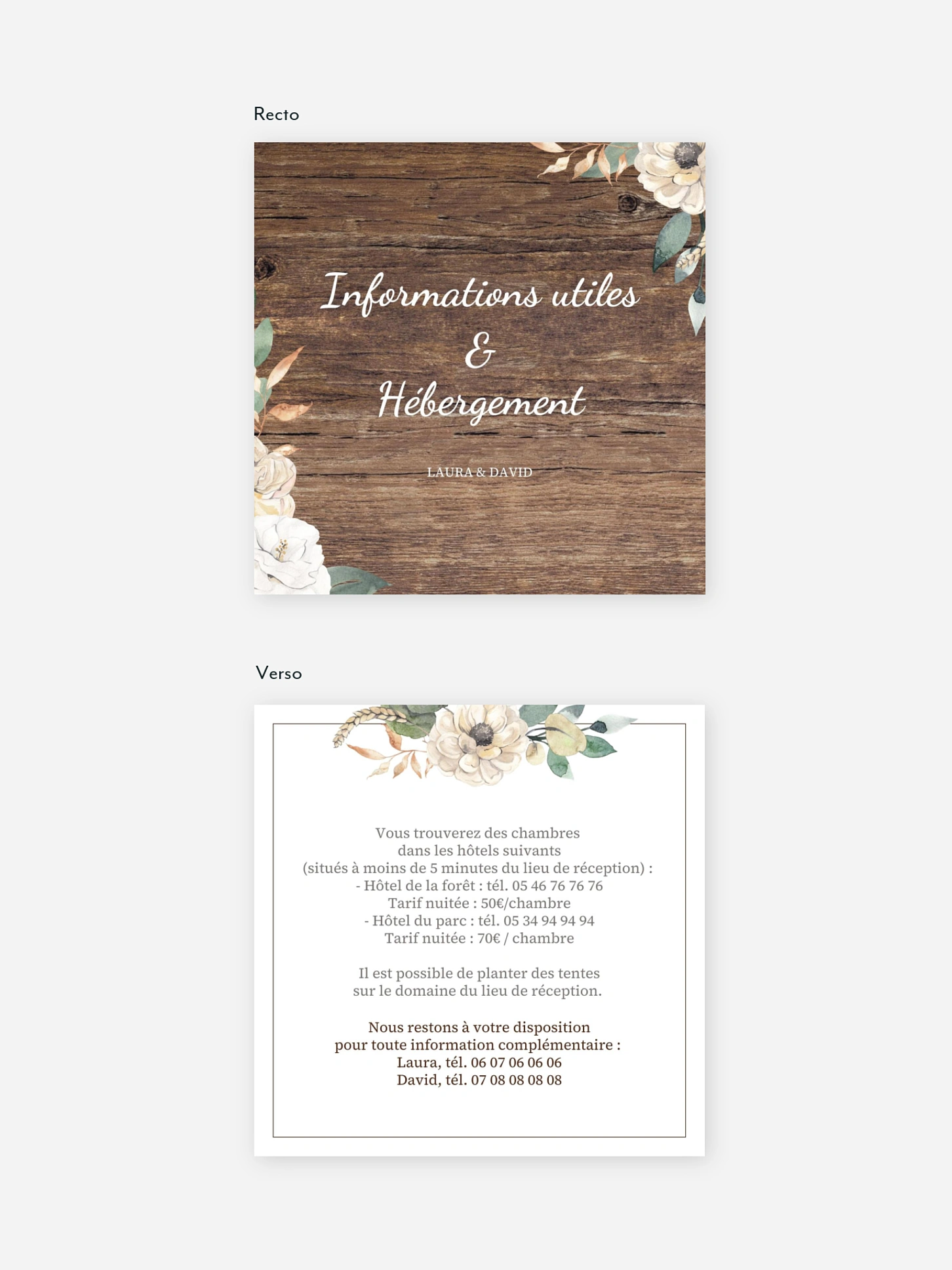 Carton information hébergement Fleurs champêtres