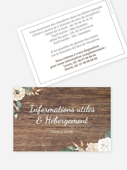 Carton information hébergement Fleurs champêtres
