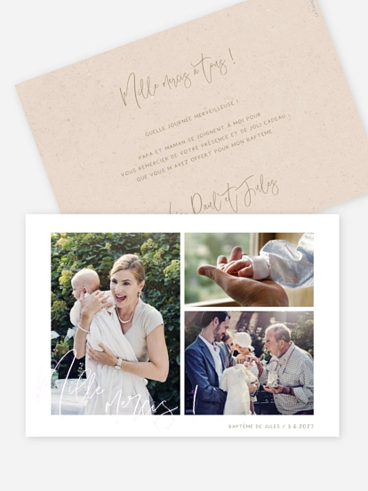 Carte remerciement baptême Multi-photo VI