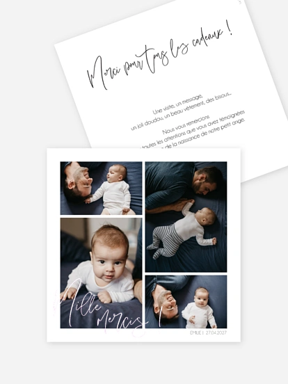 Carte remerciement naissance Multi-photo VI