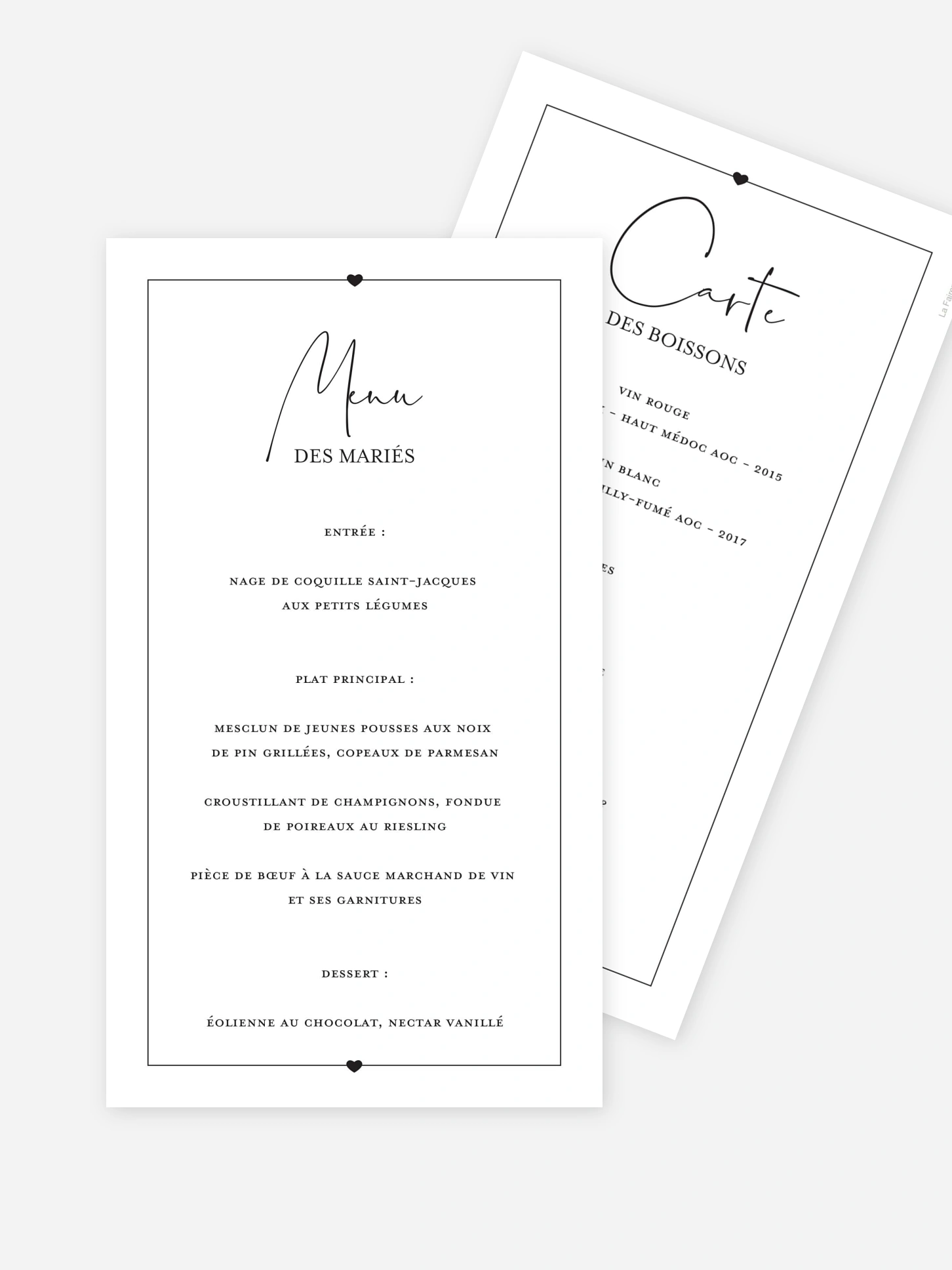 Menu mariage Heureux duo