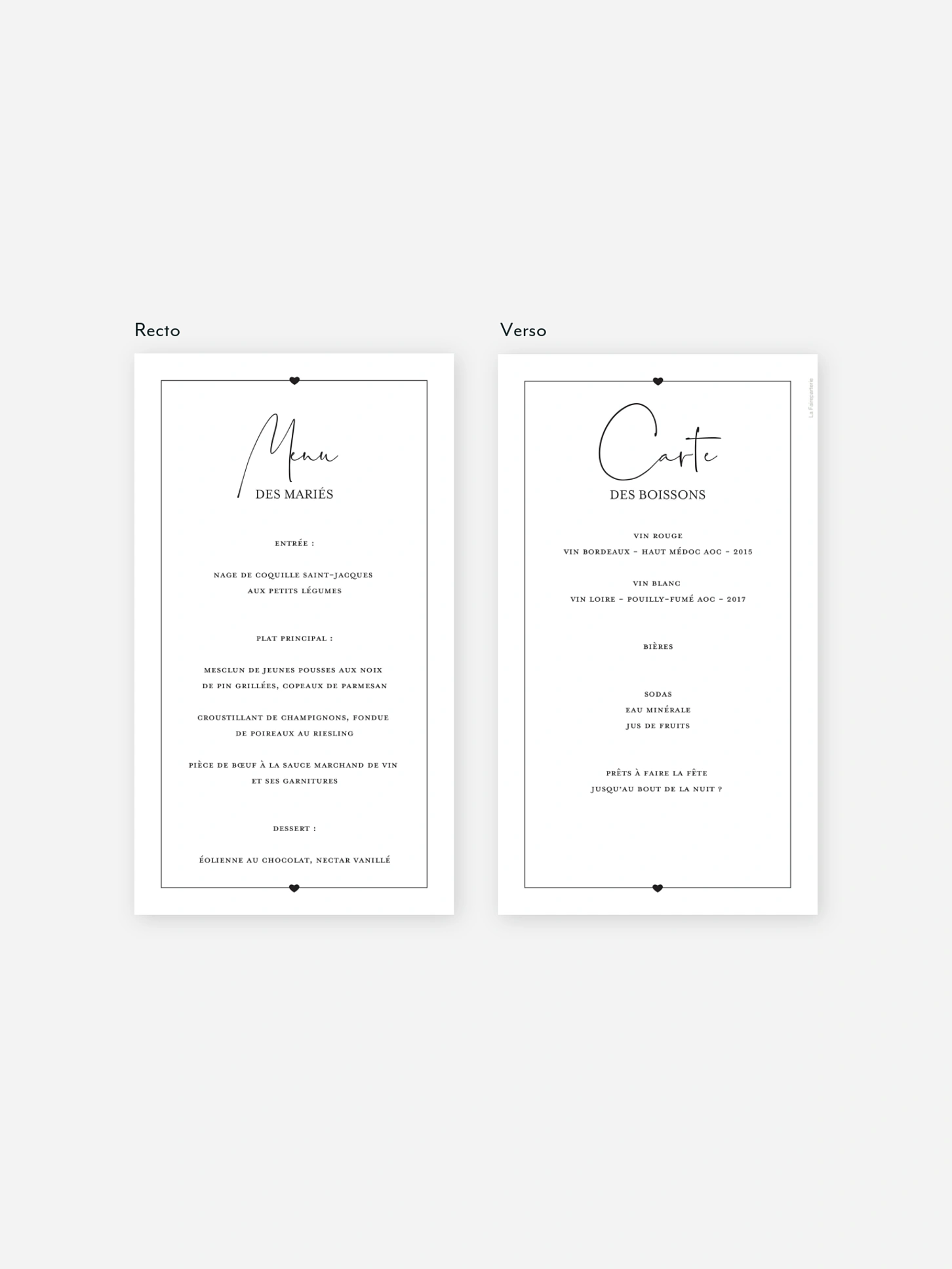 Menu mariage Heureux duo