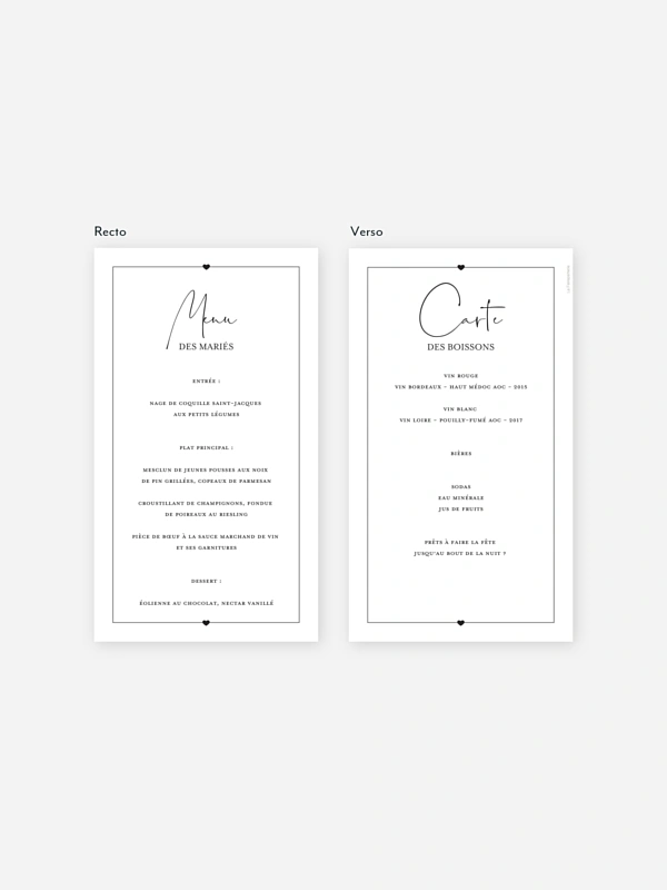 Menu mariage Heureux duo