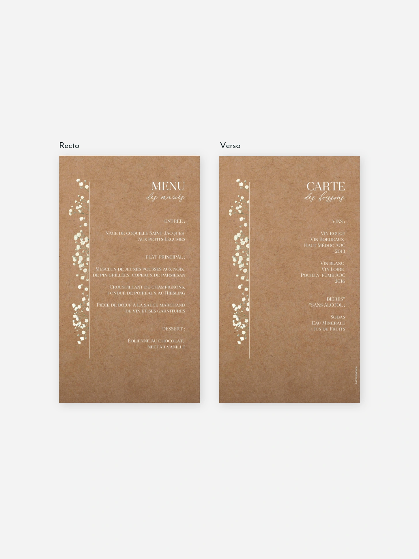 Menu mariage Couronne de gypsophile