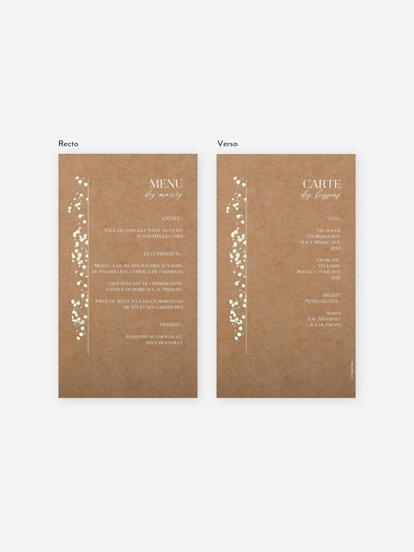 Menu mariage Couronne de gypsophile