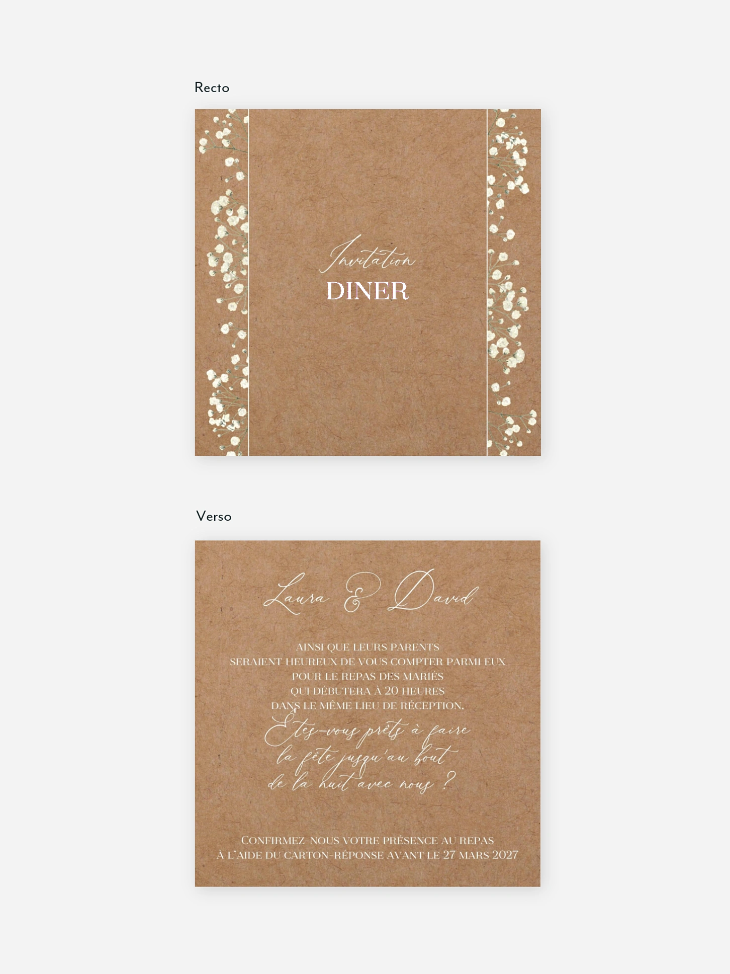 Carton d'invitation Couronne de gypsophile