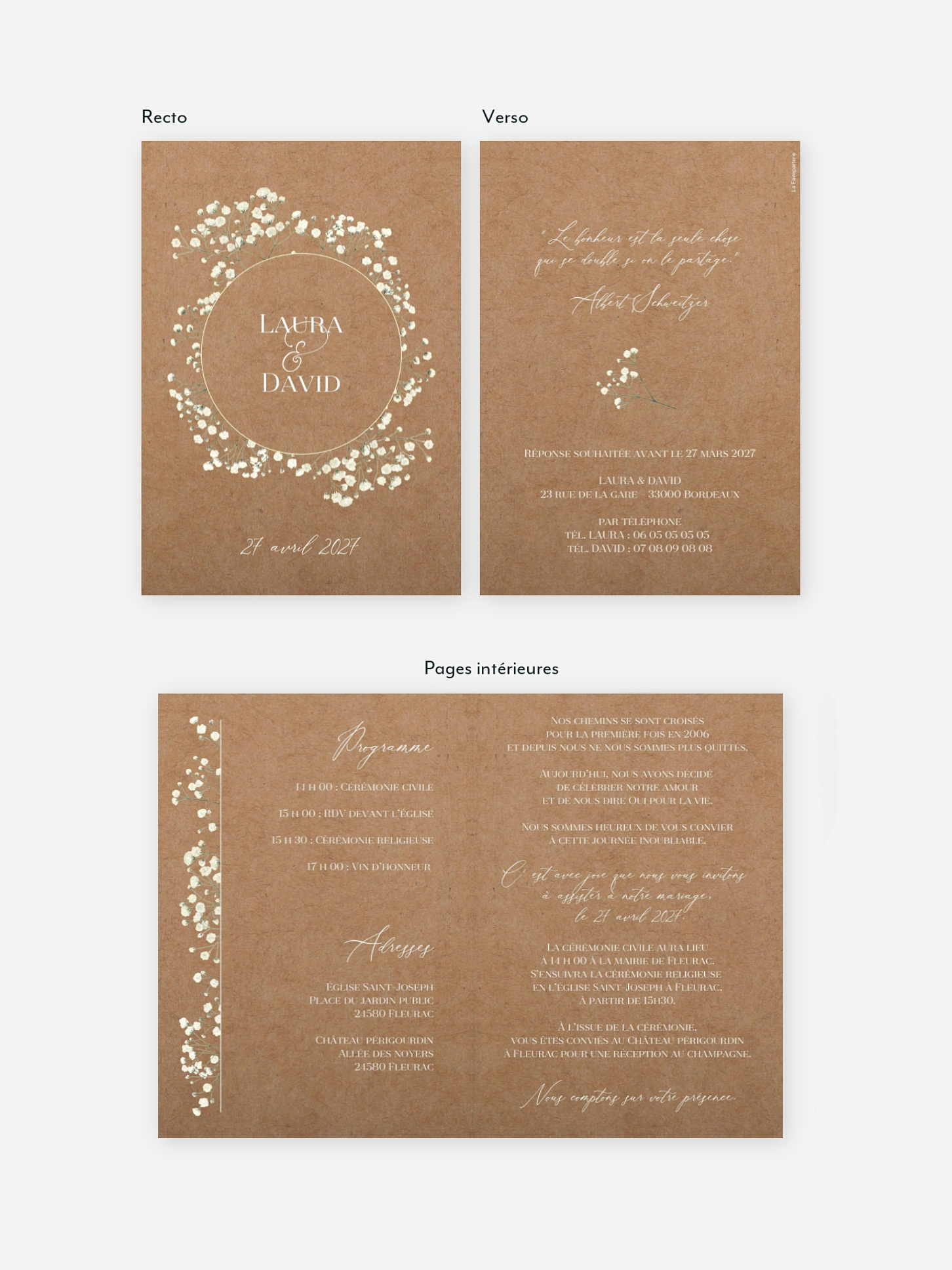 Faire-part de mariage Couronne de gypsophile