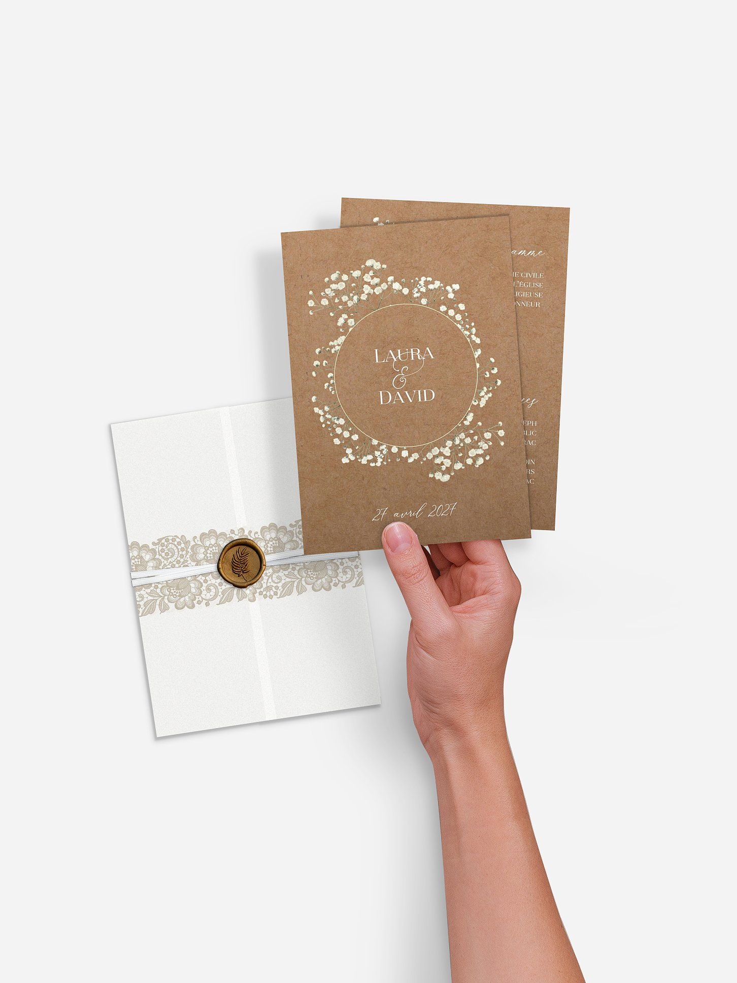 Faire-part de mariage Couronne de gypsophile