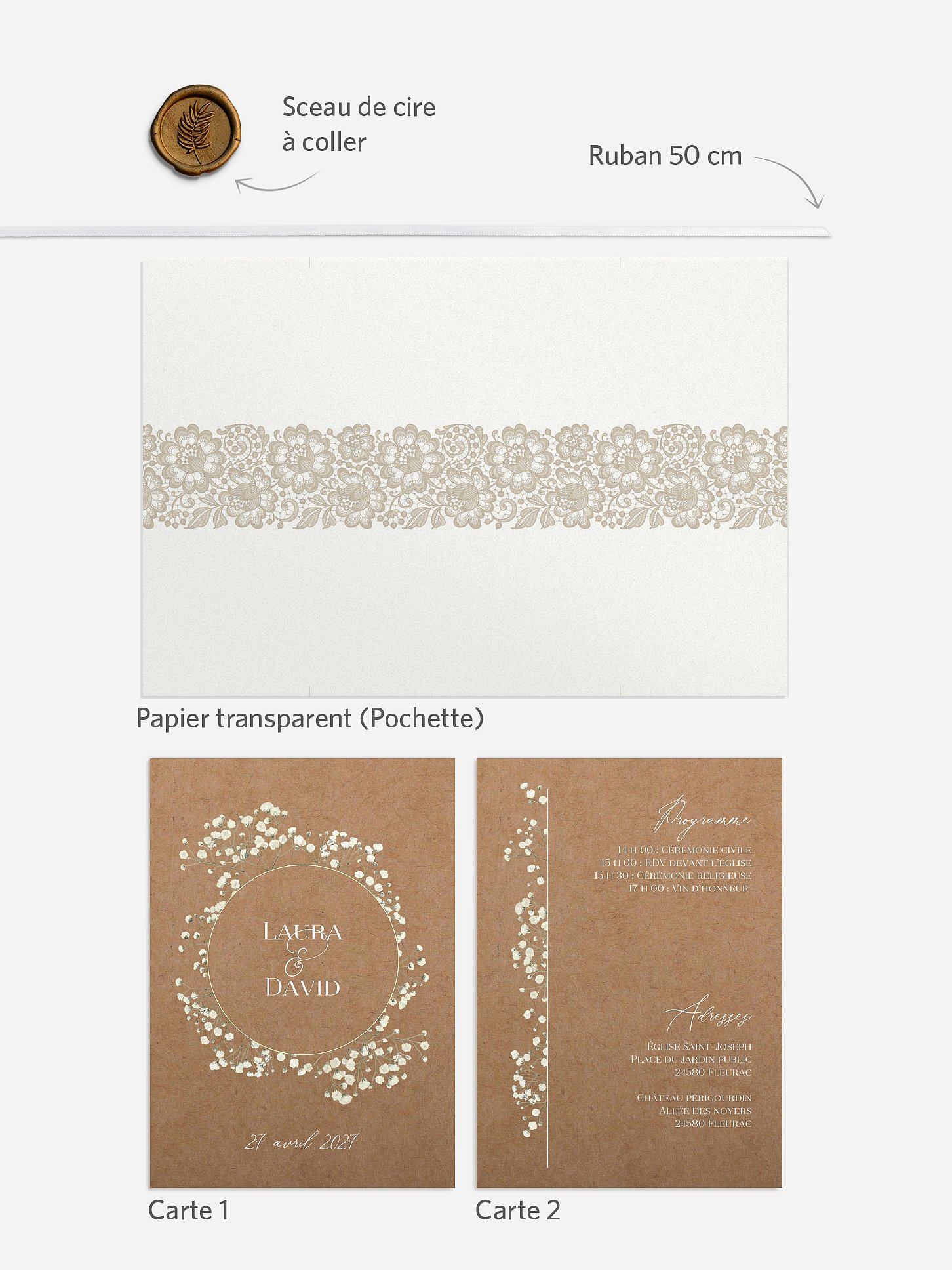 Faire-part de mariage Couronne de gypsophile