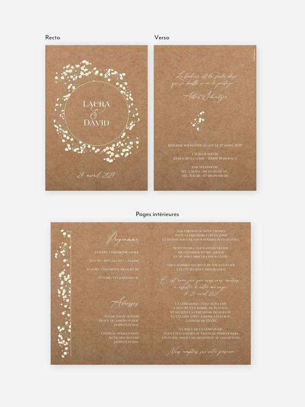 Faire-part de mariage Couronne de gypsophile