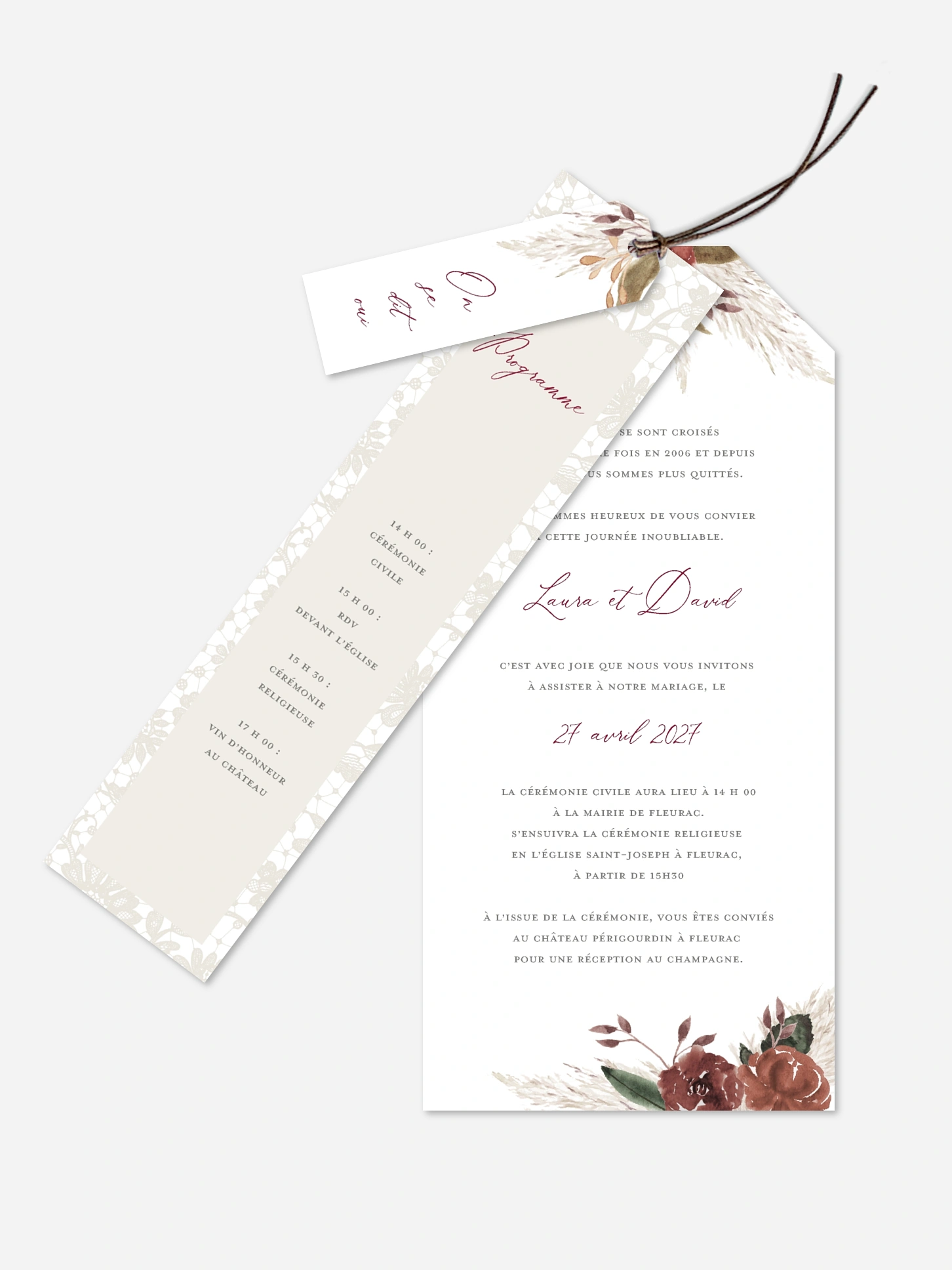 Faire-part de mariage Fleurs et dentelle